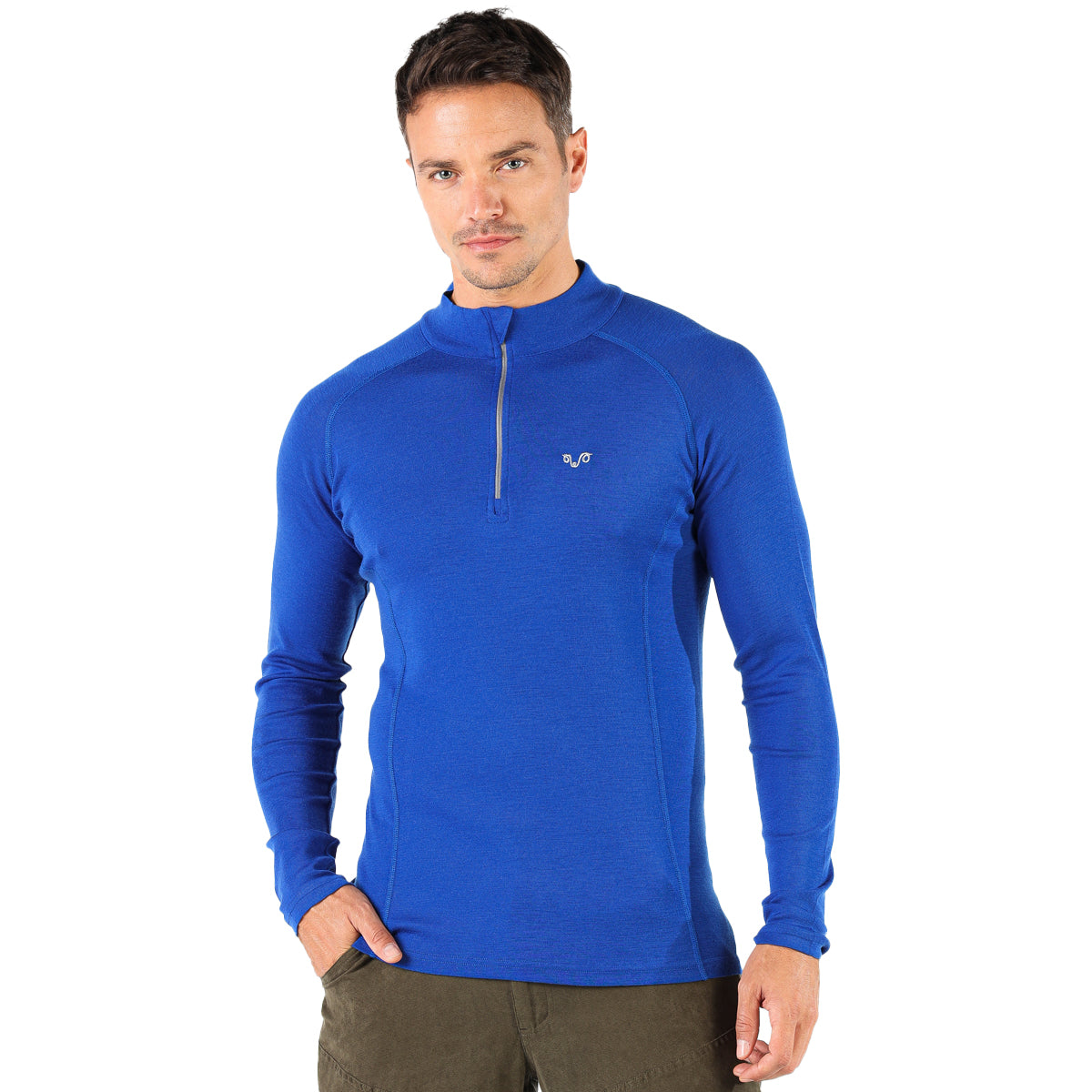 Merinooberteil mit viertel Zip in dunkelblau