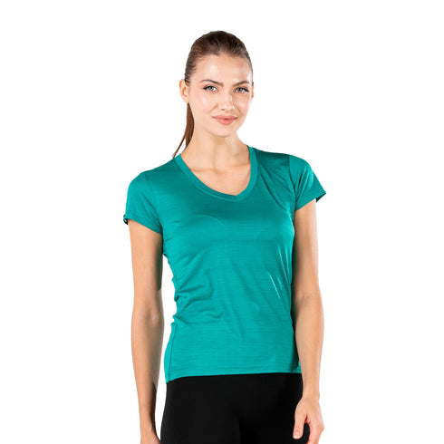 Dame in Emerald grĂźnem V-Kragen T-Shirt