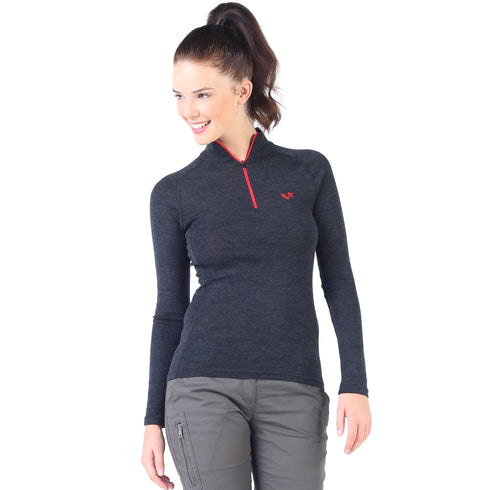 Langarmshirt in anthrazit und roten Reißverschluss