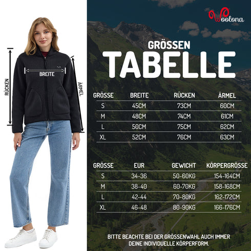 Größentabelle für Sherpa Jacke