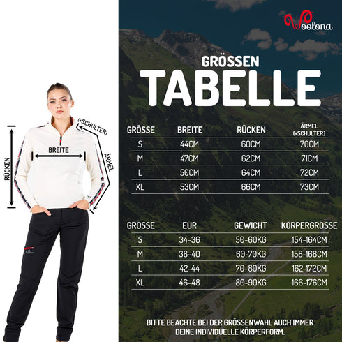 Größentabelle für Damen Strickpullover aus Merinowolle