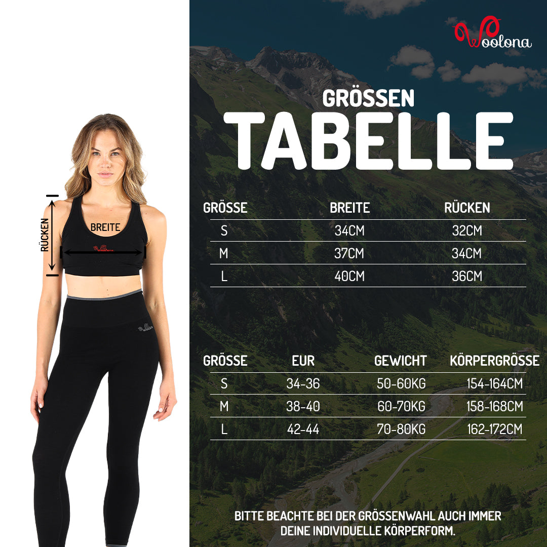 Größentabelle für Merino Bra für Damen