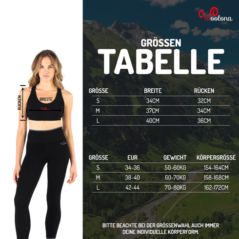 Größentabelle für Merino Bra für Damen