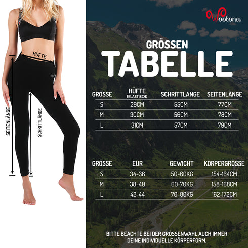 Größentabelle für Seamless Merino-Leggings für Damen