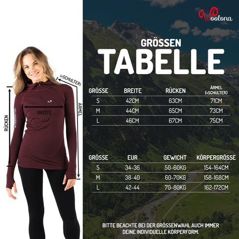 Größentabelle Seamless Hoodie aus Merino für Damen