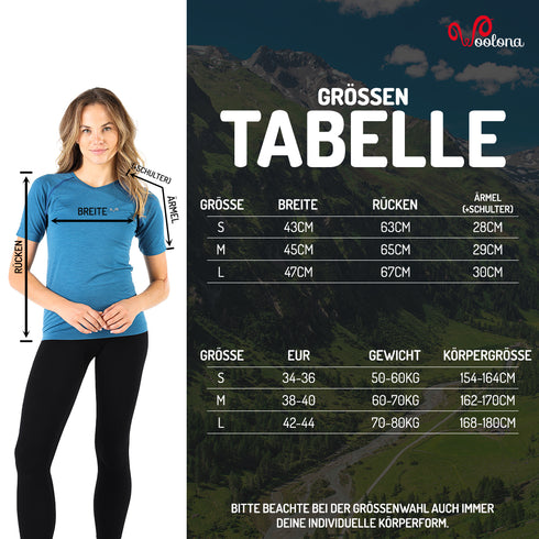 Größentabelle Seamless Merino T-Shirt für Damen