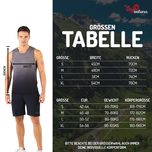 Größentabelle für Herren Seamless Tanktop aus Merinowolle