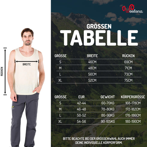Größentabelle für Herren Tanktop aus ungefärbter Merinowolle