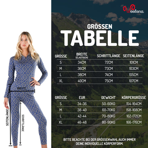 Größentabelle für Damen Leggings aus 100% Merinowolle