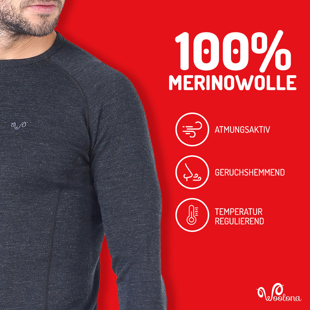 Mann in einem Merino-Langarmshirt aus 100% Merinowolle