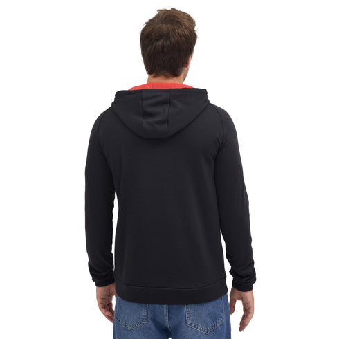 RĂźckseite Kapuzenpullover auĂen Schwarz innen Rot