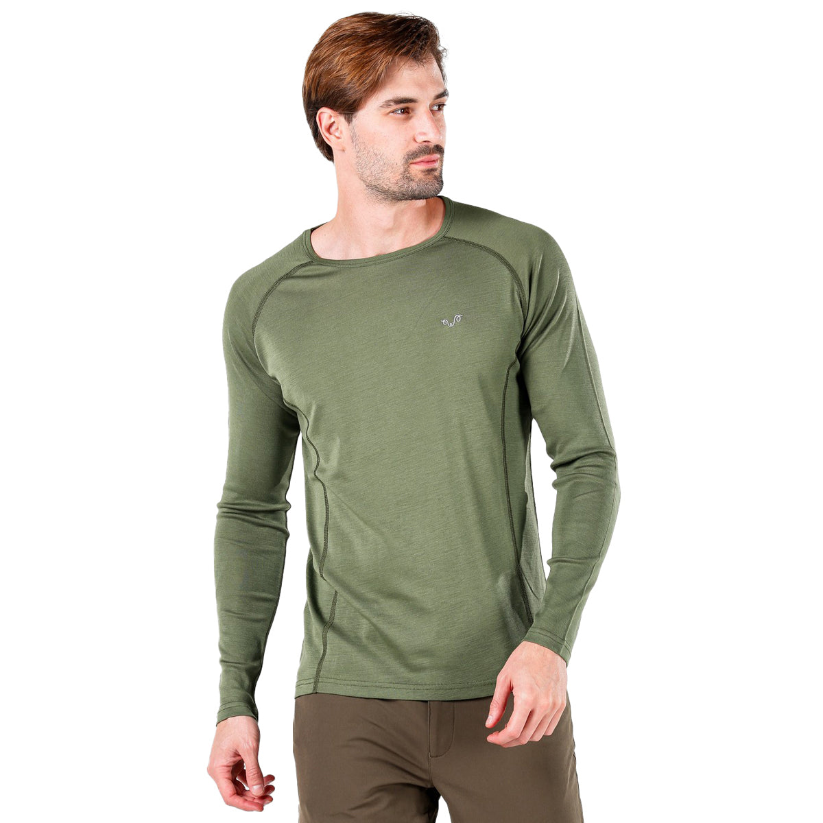 Merino Langarmshirt in dunkelgrün