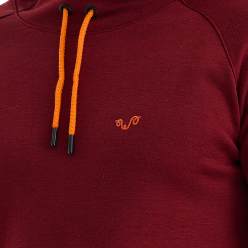 Merino Hoodie in Bordeaux Rot mit Orangem Woolona Logo