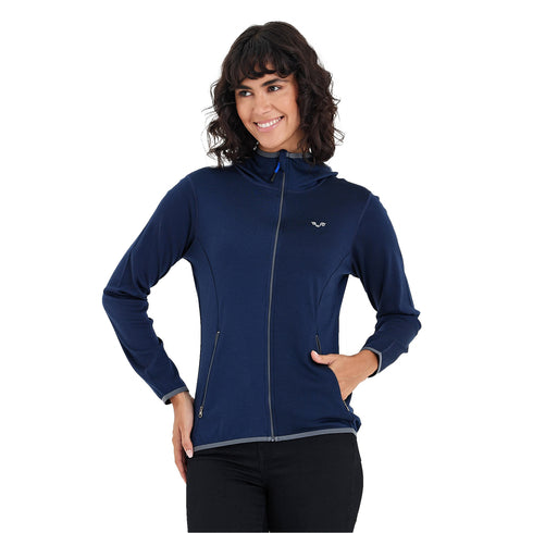 Hoodie Damen aus 100% Merinowolle mit ReiĂverschluss in der Farbe Navy