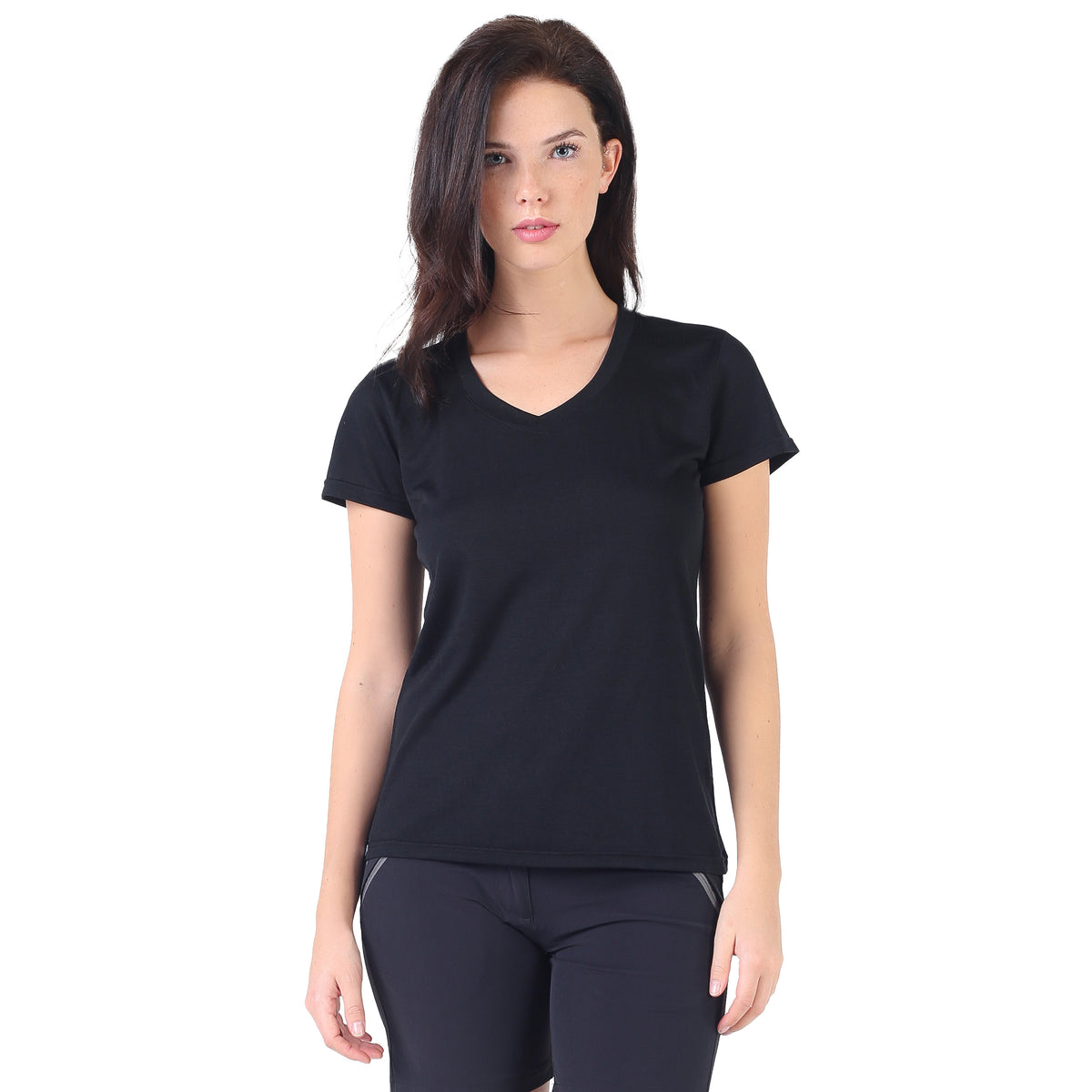 Kurzes Shirt mit V-Ausschnitt in schwarz