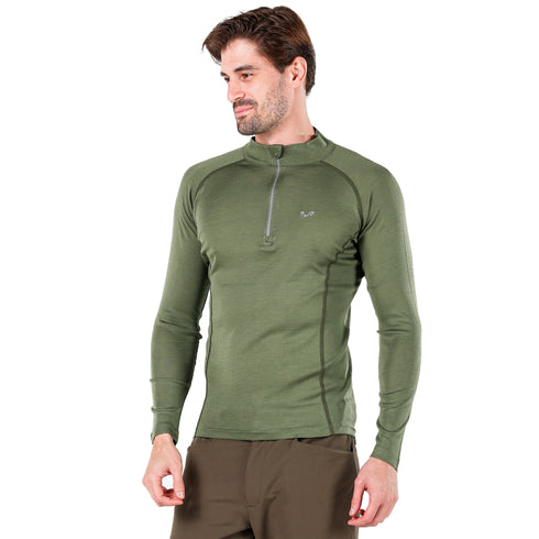 Merino Langarm in dunkelgrĂźn und Zip