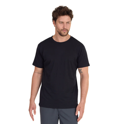 Ein Merino-Shirt im Pique-Style mit Rundhals-Kragen in Schwarz.