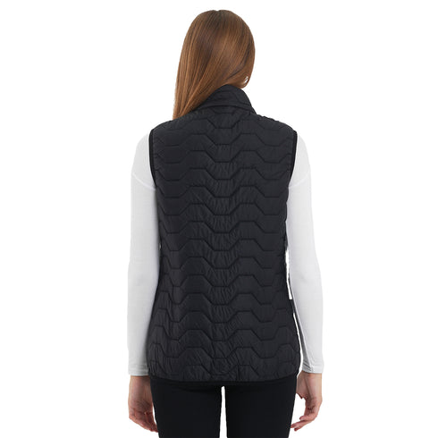 Rückseite der Outdoorweste für Damen mit Wollinnenfutter in der Farbe Schwarz