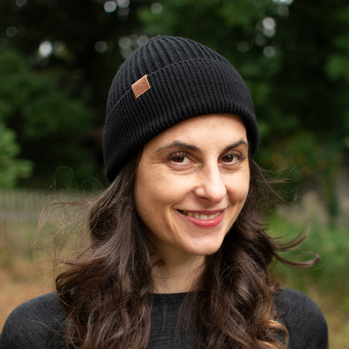 Merino Strickmütze in Schwarz für Damen