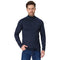 Mann mit einem 1/4 Zip Langarmshirt aus Merinowolle in der Farbe Navy.