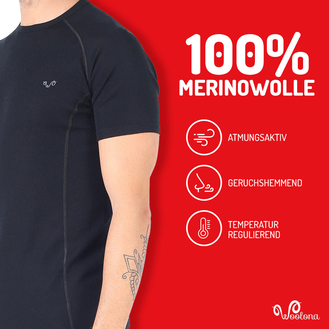 Ein T-Shirt aus 100% Merinowolle ist sowohl atmungsaktiv als auch geruchshemmend & temperaturregulierend