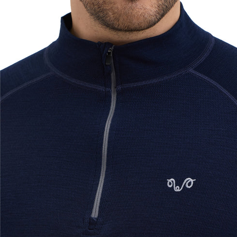 Langarmshirt - HALLDOR - 100% Merinowolle (Zip)