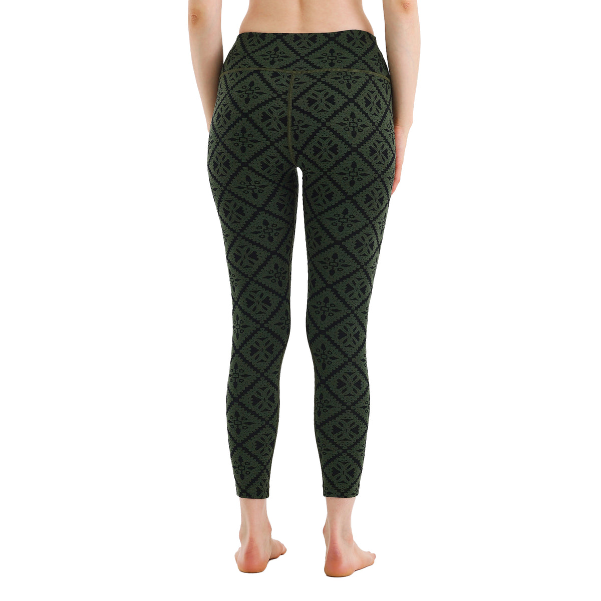 Leggings mit Muster fĂŒr Damen in GrĂŒn gefertigt aus 100% Merinowolle.