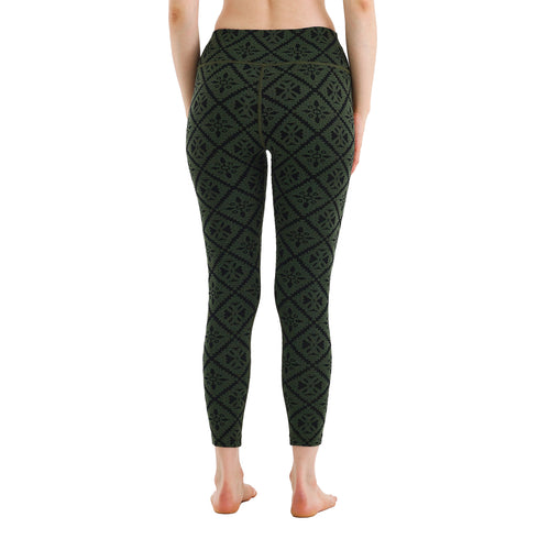 Leggings mit Muster für Damen in Grün gefertigt aus 100% Merinowolle.