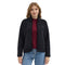 Die Dame trägt eine Jacke aus Merino und Polyester in Anthrazit.