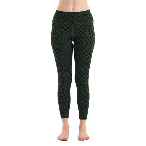 Leggings mit Muster für Frauen aus 100% Merinowolle in der Farbe Grün