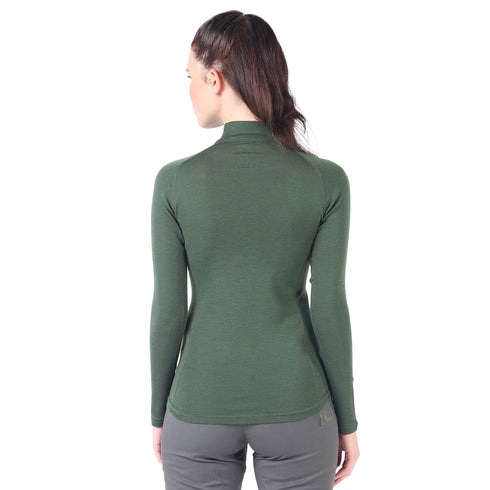 Langes grünes Merinoshirt von hinten