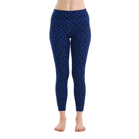 Merino Hose für Damen in Blau mit Muster.