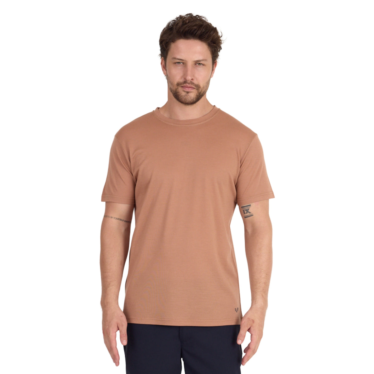 Herren T-Shirt aus Merinowolle Rundhals in der Farbe braun und im Pique Style