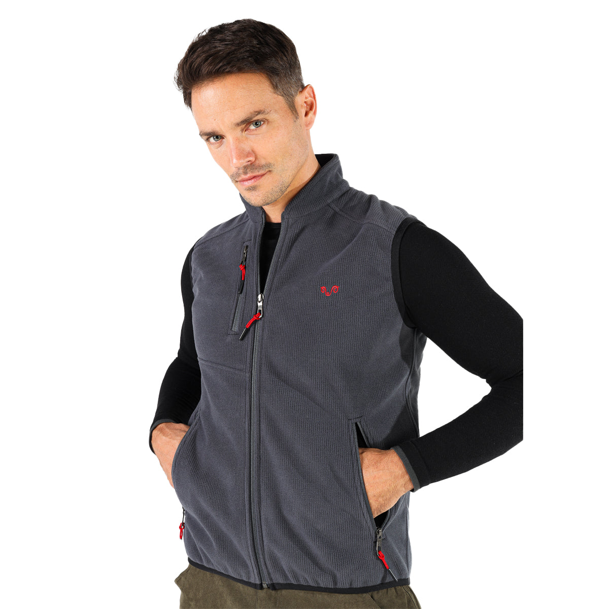 Merino Weste in Grau mit rotem Logo