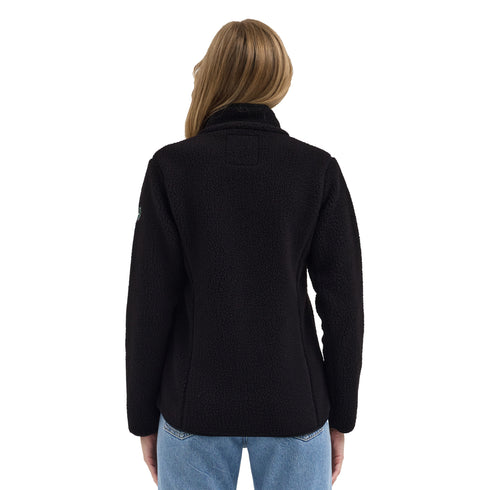 Die Rückseite einer Sherpa-Jacke in schwarz.