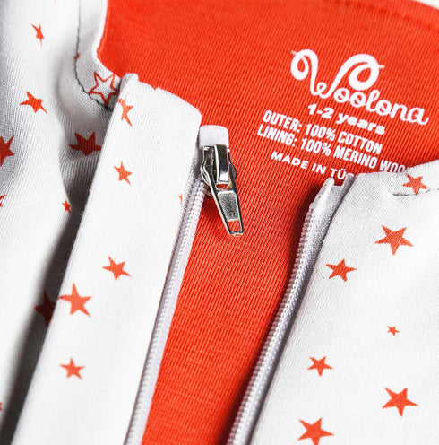 Kinderschlafsack aus Merinowolle mit Reißverschluss und Sternen Motiv