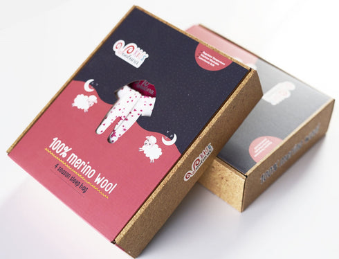 Kinder Schlafsack aus Merinowolle in Verpackung