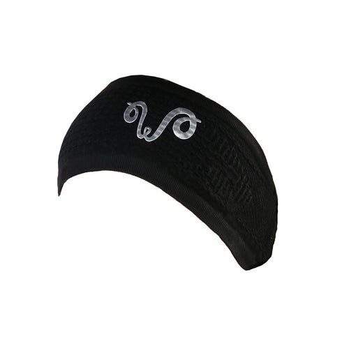 Nahtloses schwarzes Stirnband mit grauen Logo