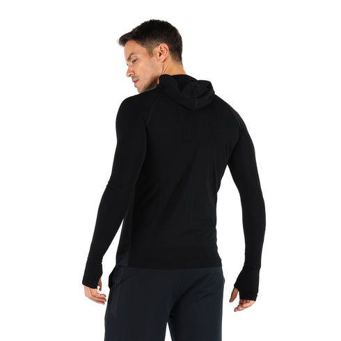 Langarm Hoodie in schwarz mit Kapuze von hinten