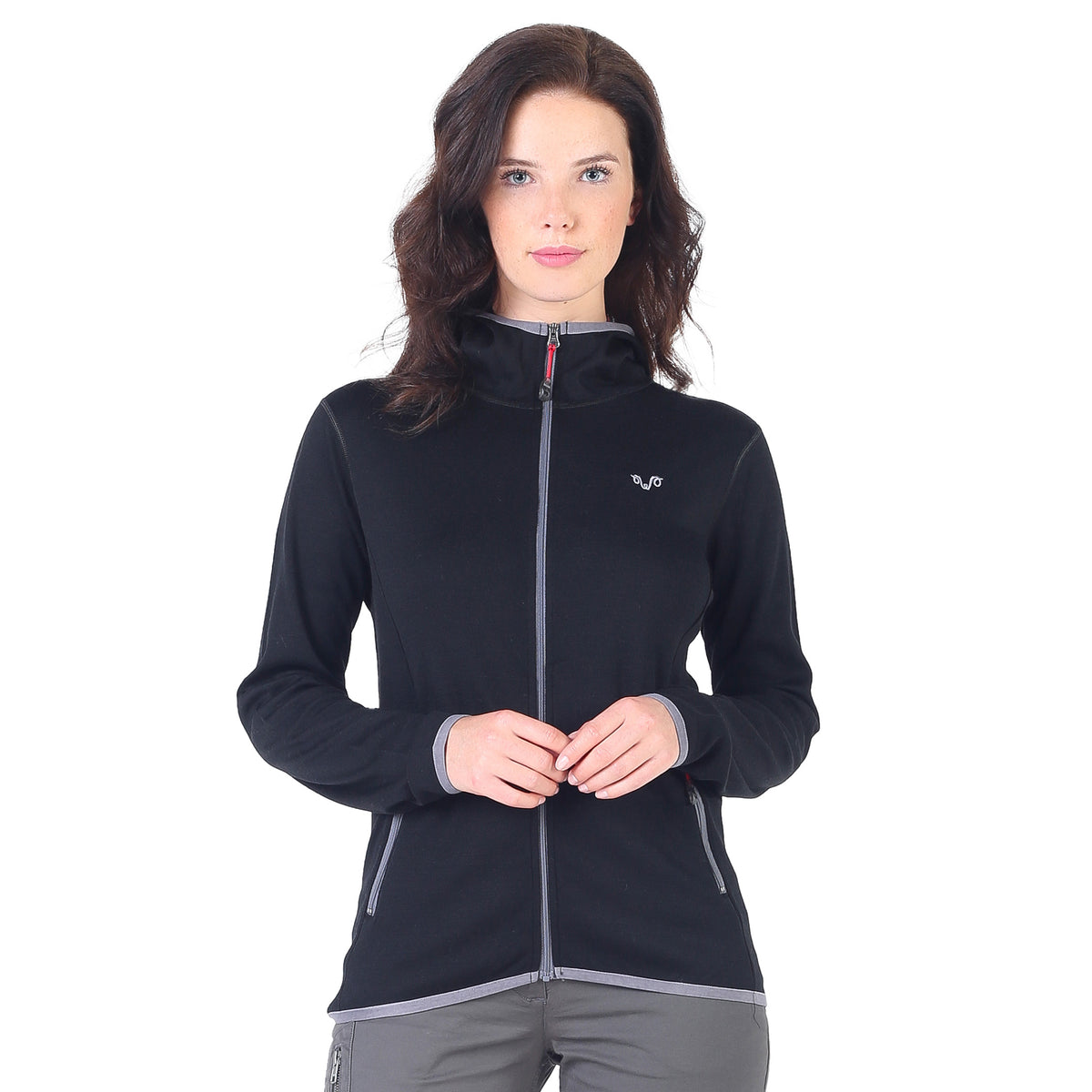 Schwarzer Hoodie mit grauen Reißverschluss und Logo