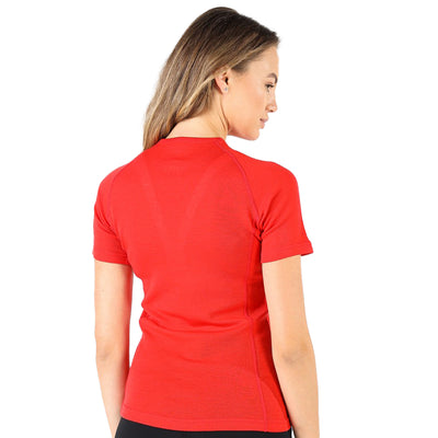 Rotes Merinowolle T-Shirt von hinten