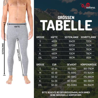 Größentabelle für lange Merino-Unterhose für Herren