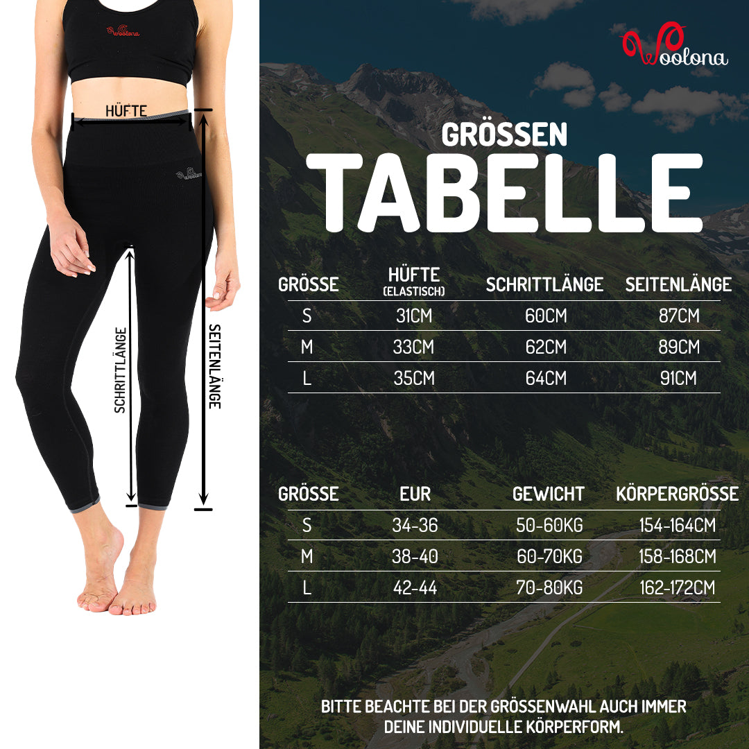 Größentabelle für Damen-Merino Leggings 