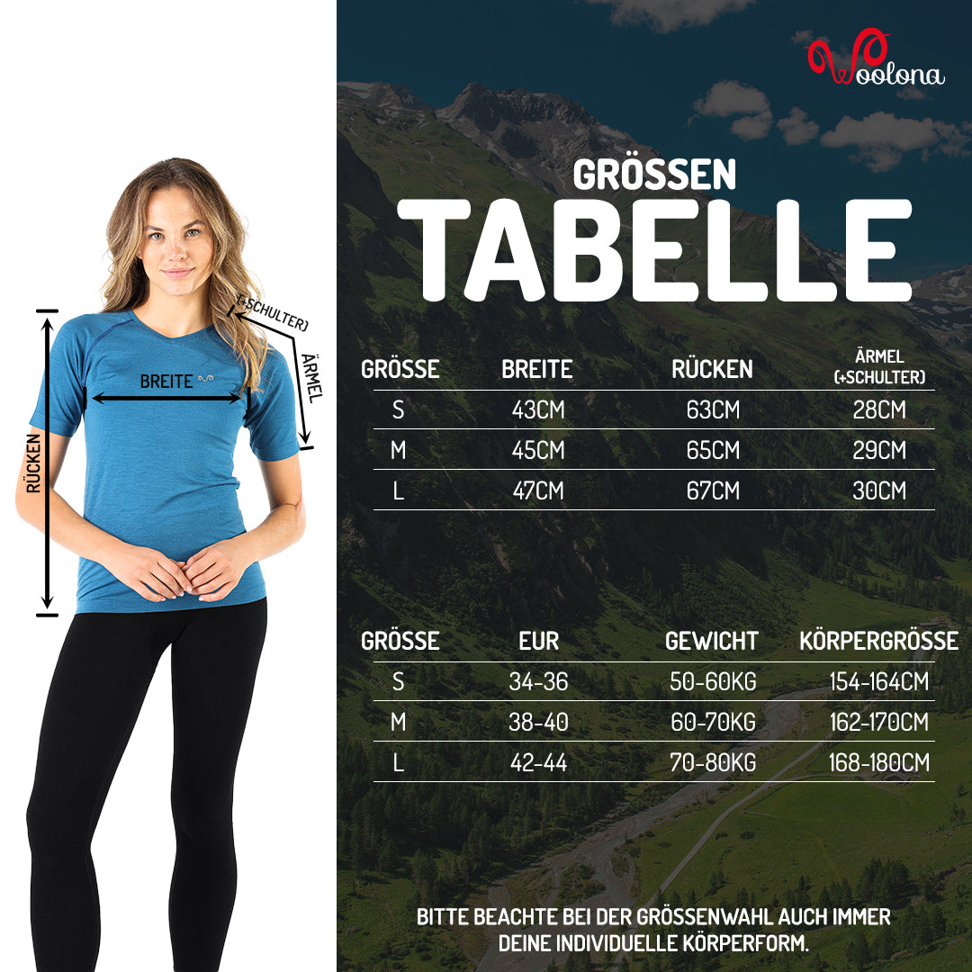 Größentabelle Seamless Merino T-Shirt für Damen
