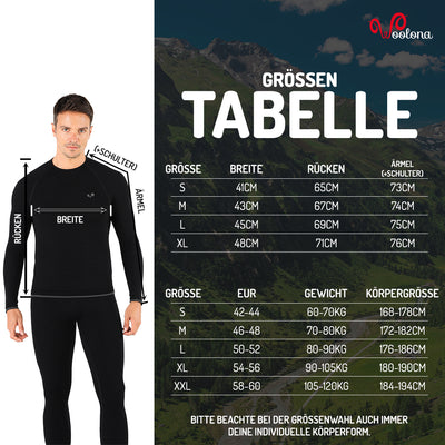 Größentabelle für Seamless Herren Langarmshirt aus Merino