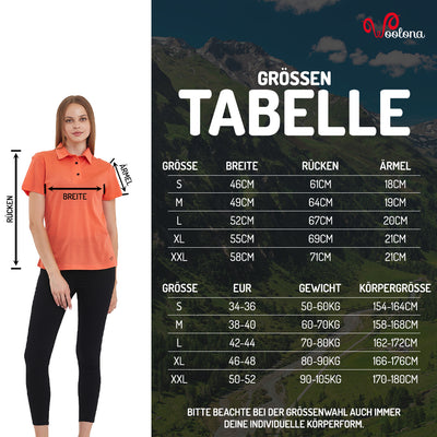 Größentabelle für Damen Polo-Shirt aus 100 Prozent Merinowolle