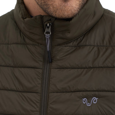 Grüne Outdoorweste mit grauem Woolona Logo