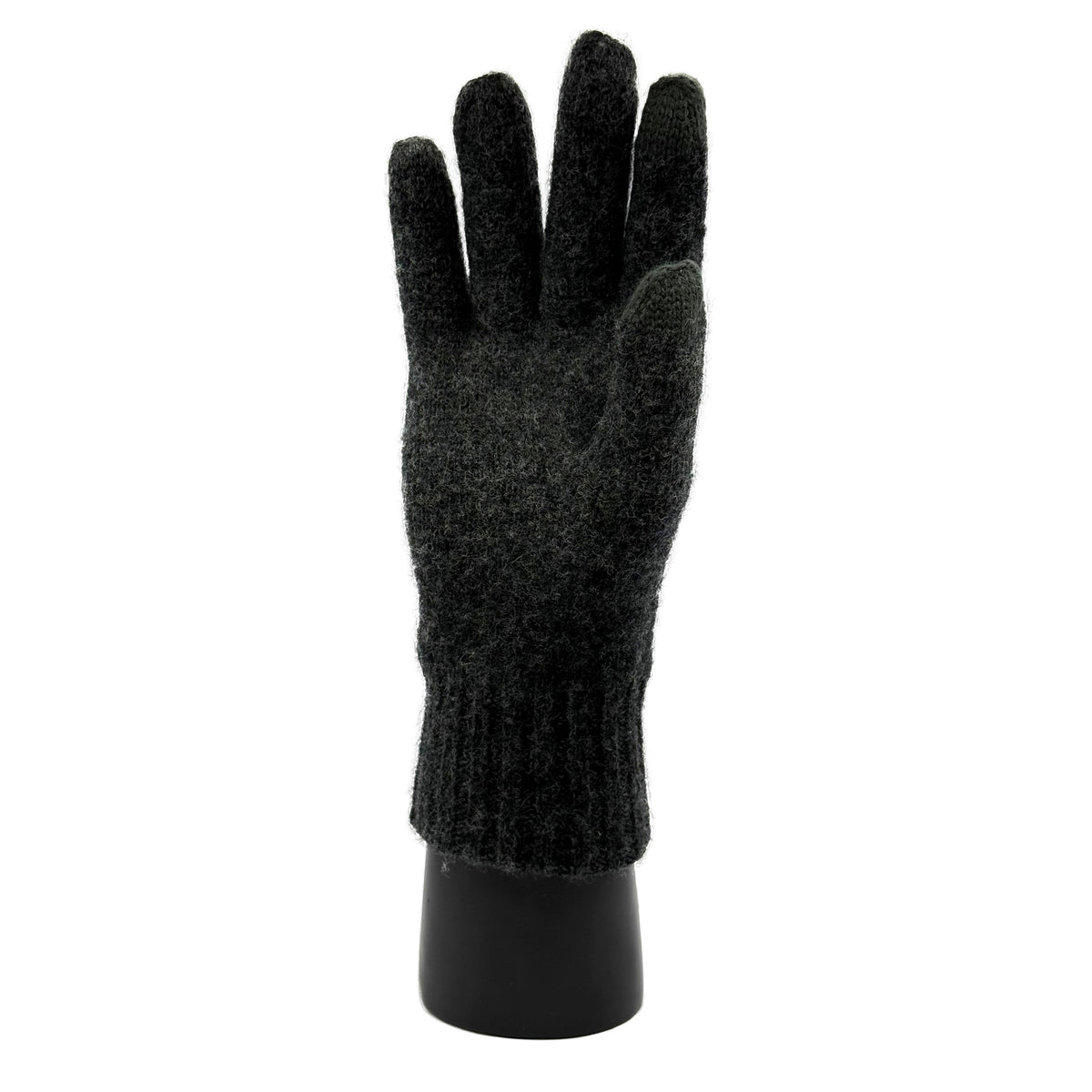 Eine Hand die ein Handschuh trägt aus Merino in Anthrazit und die Innenseite zeigt