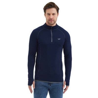 Langarmshirt - HALLDOR - 100% Merinowolle (Zip)