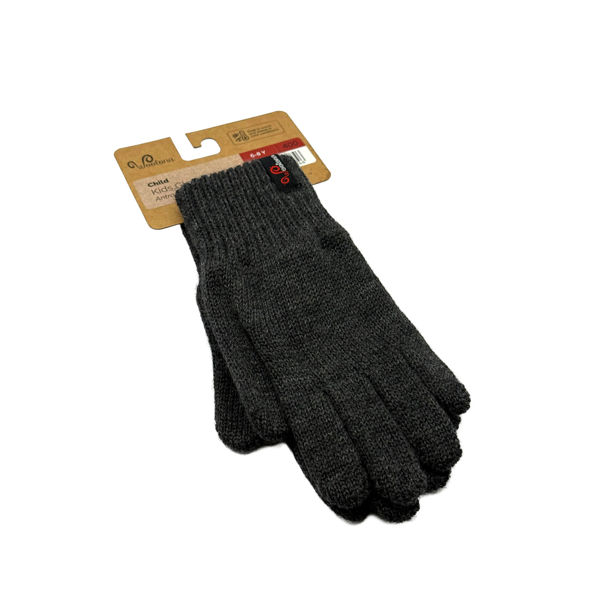 Kinderhandschuhe aus Merinowolle in Anthrazit mit Woolona Logo